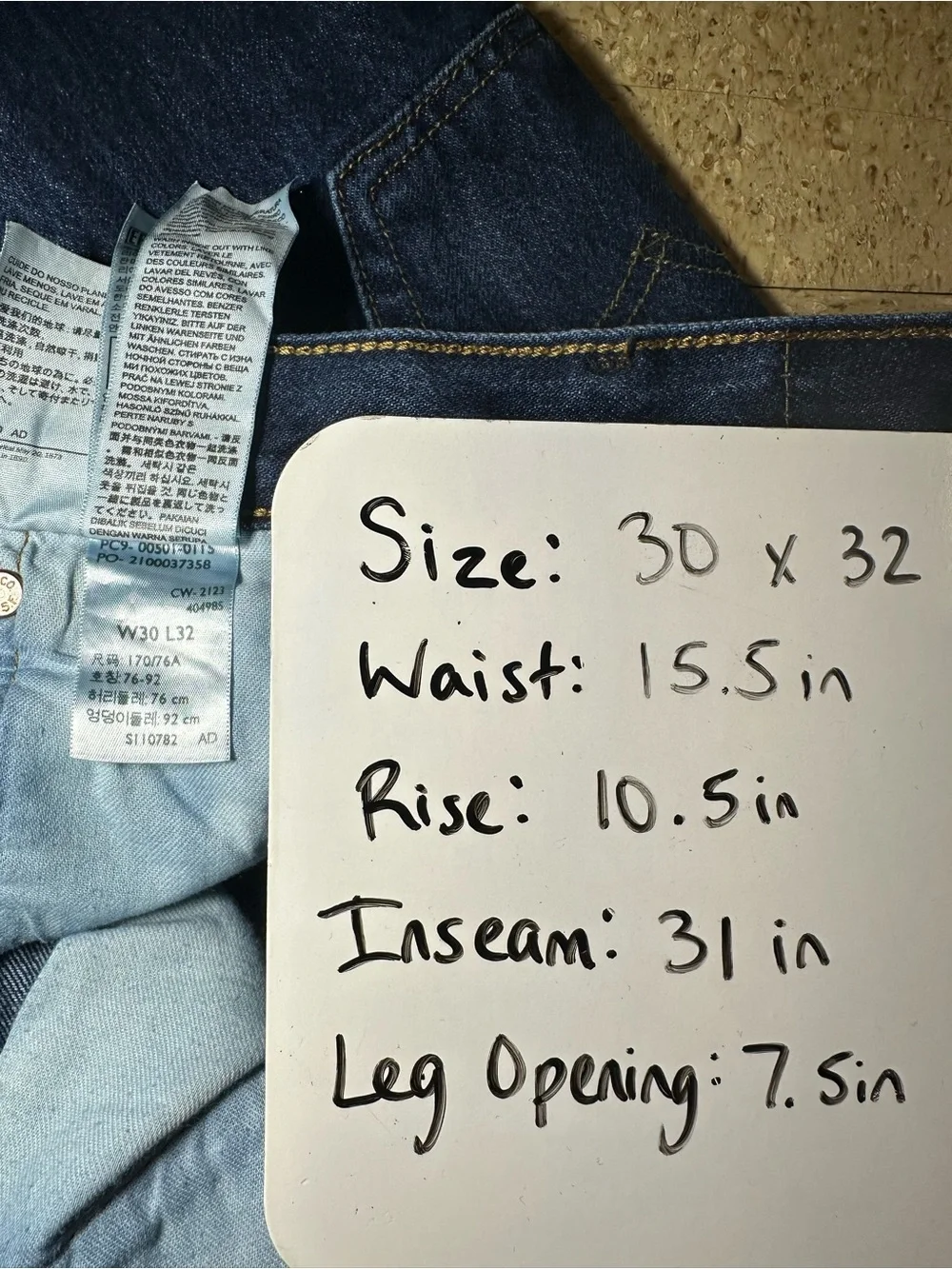 Levi 501 Mens Jeans Denim Dark Wash Blue Straight Leg Button Fly Casual Sz 30x32